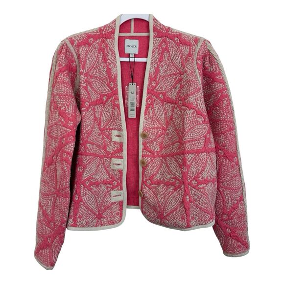 Nic Zoe Jet Set Quilted Cardigan Jacket Sz Medium Pink Cotton Blend Stretch - Picture 2 of 11
